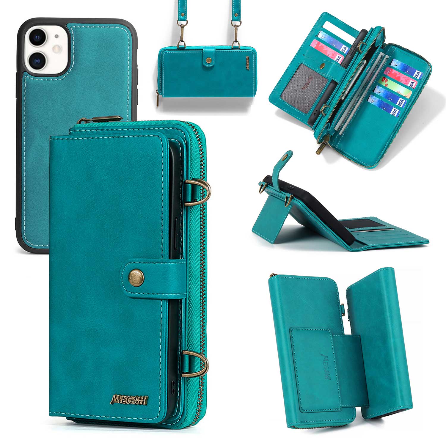 MEGSHI 020 Series for iPhone 12 mini 5.4 inch PU Leather Stand Cover Detachable 2-in-1 Wallet Case with Shoulder Strap MEGSHI 020 Series for iPhone 12 mini 5.4 inch PU Leather Stand Cover Detachable 2-in-1 Wallet Case with Shoulder Strap